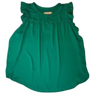 LOFT Large Green Versatile Cottagecore Ruffled Flutter Sleeve Office Wear Top